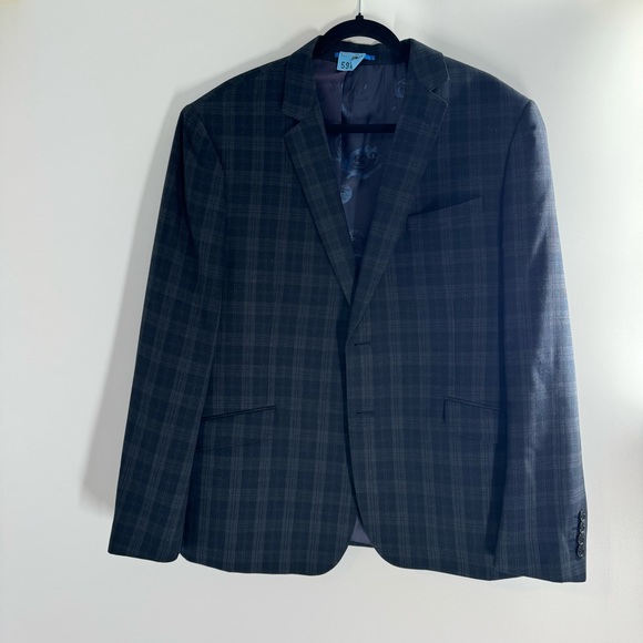 Bruun & Stengade Danish Plaid Navy Grey Men’s Blazer Jacket Size 56 - Picture 2 of 11